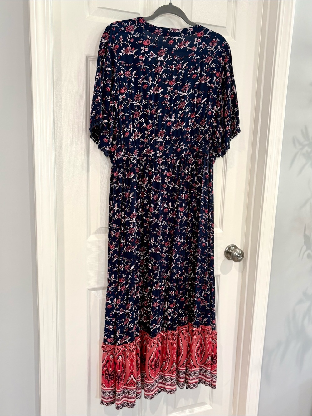 Violet Skies Boho Floral V-Neck Flowy Short Sleeve Navy Maxi Dress Women Size XL - Picture 10 of 15